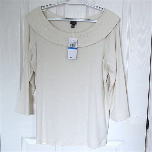 Rafaella Tops - New Rafaella 3/4 sleeve Lt Beige Cotton Knit Top